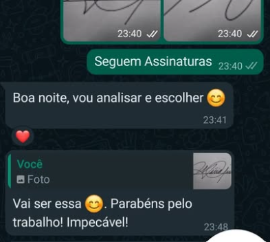 Mensagem de cliente: Vai ser essa. Parabéns pelo trabalho! Impecável!