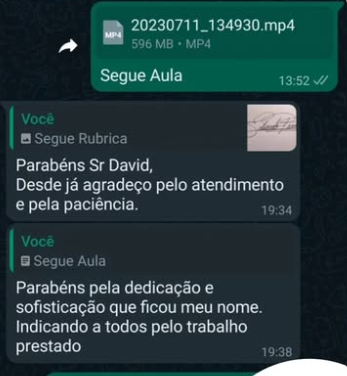 Mensagem de cliente: Parabéns pela dedicação e sofisticação que ficou meu nome. Indicando a todos pelo trabalho prestado.